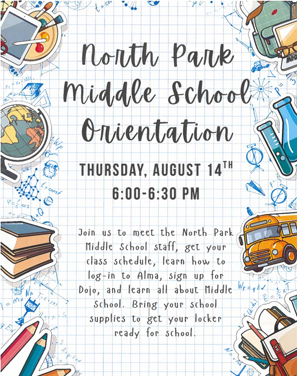 Middle School Orientation - August 14 @ 6:00pm
